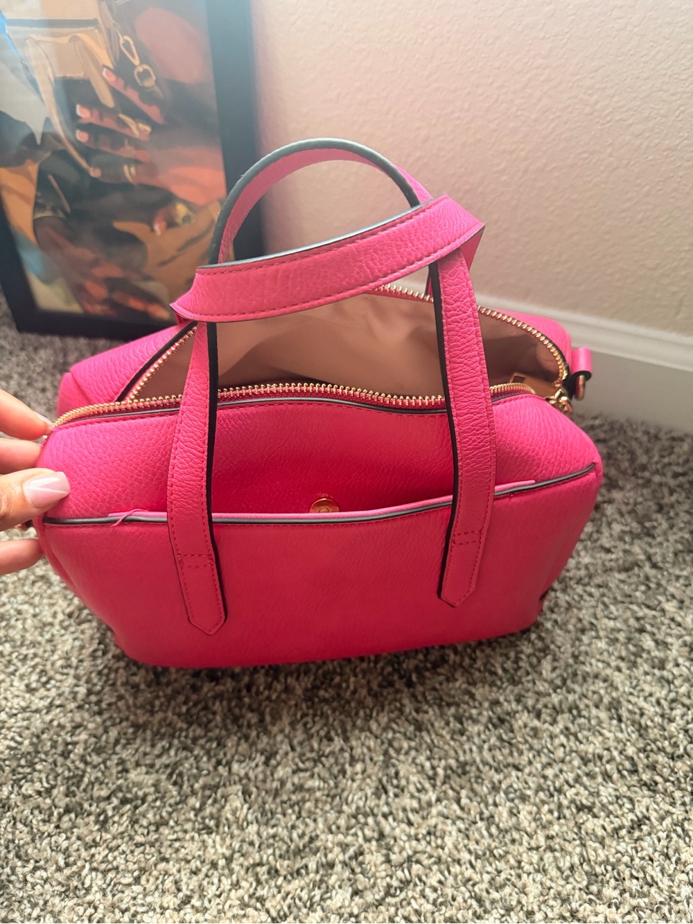 Poppy and Peonies Pink Pebble Leather Satchel - Picture 3 of 3